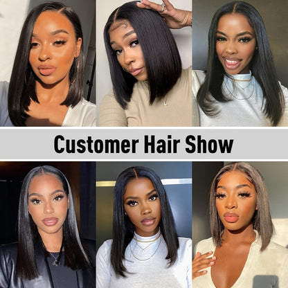 Bob Wig Human Hair 4x4 HD Lace Closure Glueless Short Straight Pre-Plucked Pre-Cut Lace Put, for Home, Travel and Salon Hair Styling