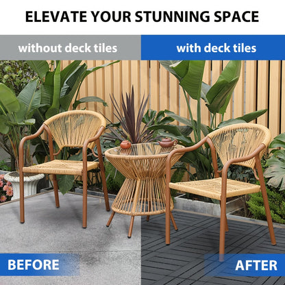 Gray 44-Piece Interlocking Deck Tile Set with 12-Inch Square Parallel-Slat Drainage Pattern