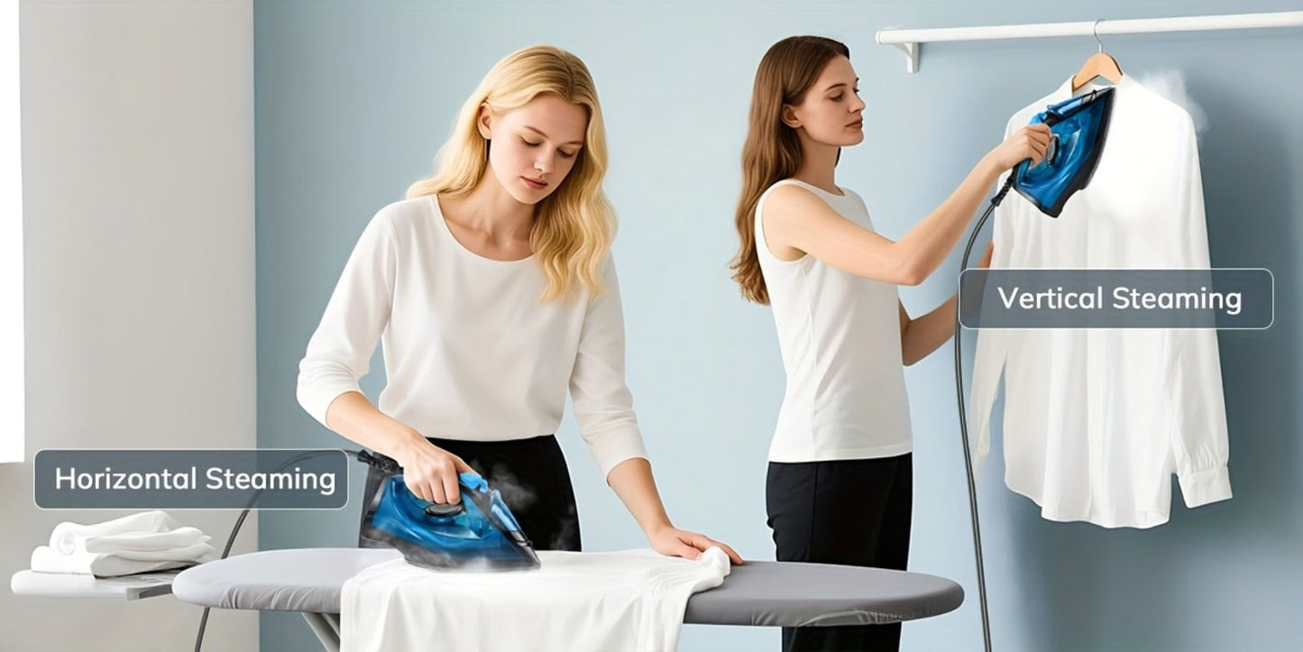 Steam Iron Non-Stick Bottom Plate High Pressure Anti-Calc Safety Protection Adjustable Temperature Steam Settings Dry Wet Clothes Fast