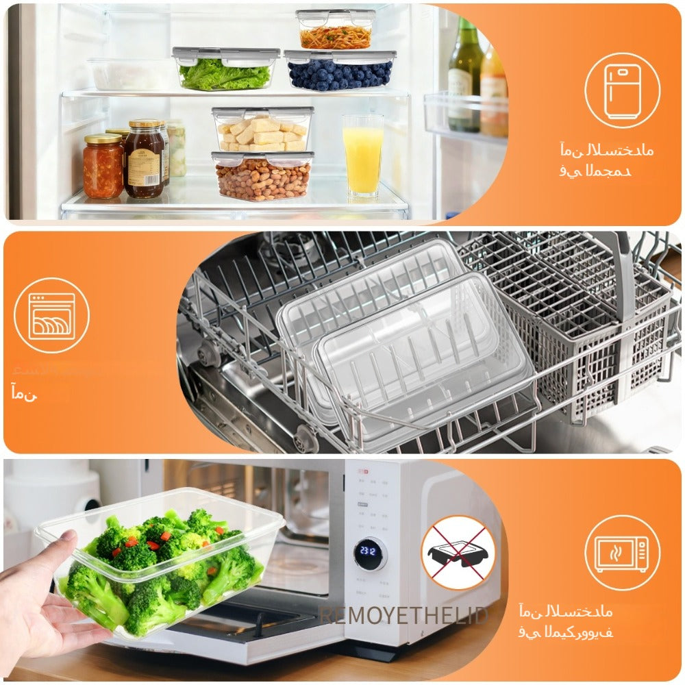 Lunch Box Food Storage Organizer with Flip-Top Lids and Multi-Size Plastic Container Sets for Kitchen and Pantry Organization