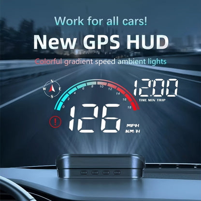 Car HUD Head Up Display – Windshield Speedometer Projector with GPS Compass, Overspeed Alarm, Auto Brightness