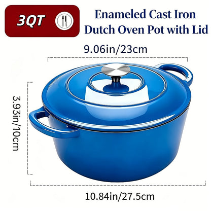 3QT Enameled Cast Iron Dutch Oven with Dual Handles, Fitted Lid and Three Color or Style Options