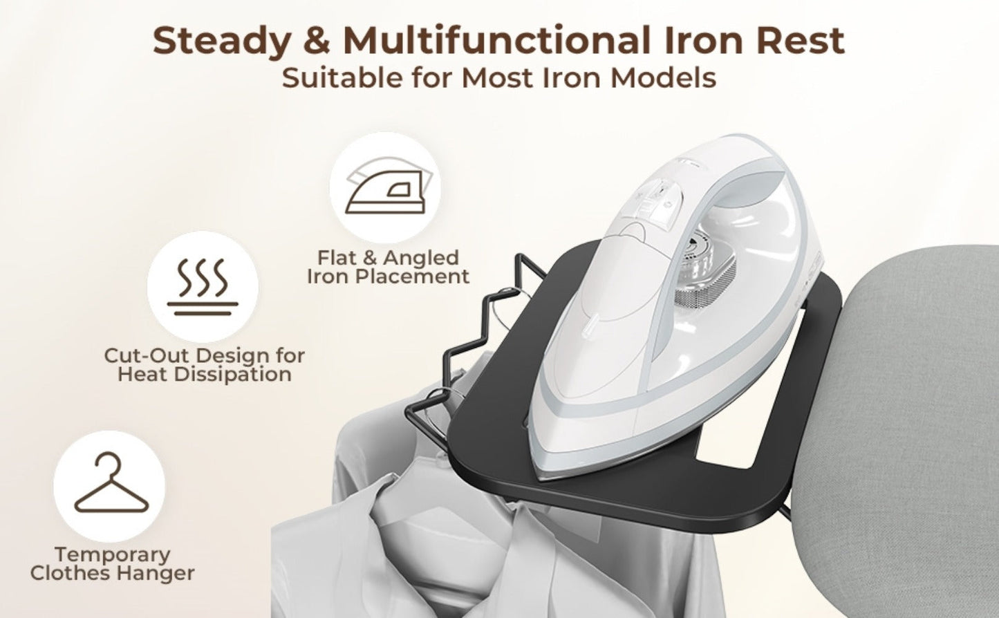 Full-Size 52-by-14-Inch Folding Ironing Board with Four-Leg Stand and Iron Rest in Four Colors