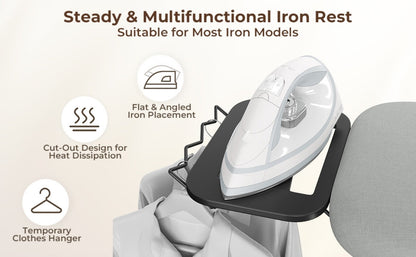 Full-Size 52-by-14-Inch Folding Ironing Board with Four-Leg Stand and Iron Rest in Four Colors