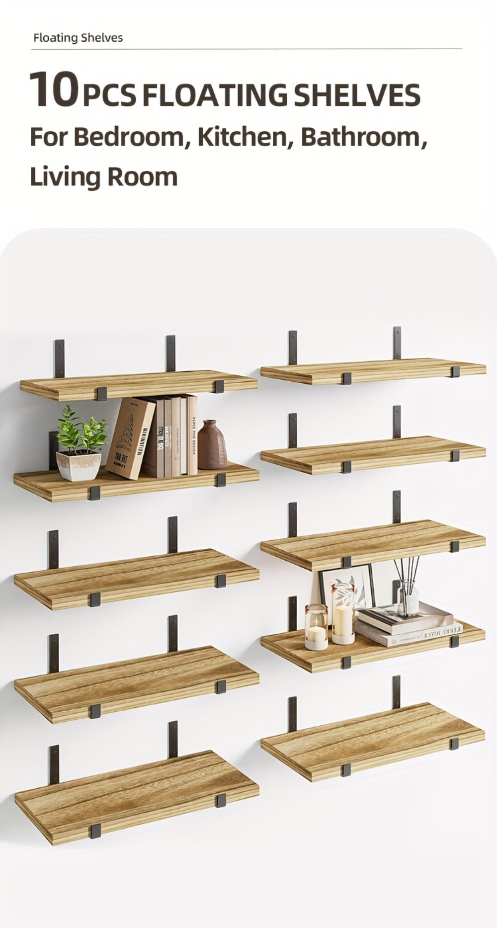 Floating Shelves for Wall 10 Pack 15.8x5.9 Inch Wall Mounted Shelf for Bedroom Kitchen for Home Cooking, Dining and Outdoor Meals