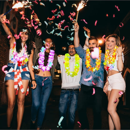 Light Up Hawaiian Lei Necklace 26pcs LED Flower Leis Glow Necklaces for Luau Party Beach Party Tropical Costume Accessories