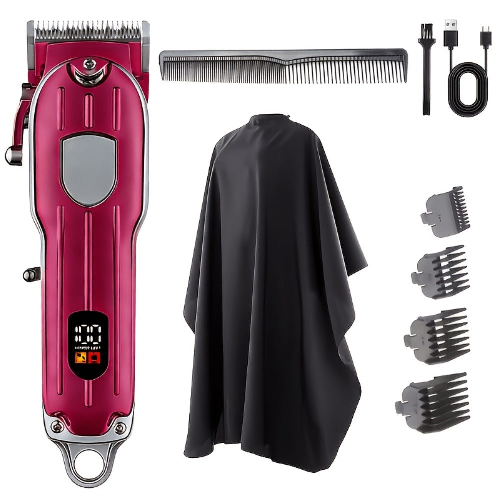 Barber Hair Clipper Kit for Men – USB Rechargeable Digital Size Adjustment, Complete Set with Scissors & 4 Limit Combs