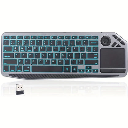 Touchpad Wireless Keyboard 2.4G Dual Mode, Backlit Multimedia Hotkeys, Type-C Rechargeable, All-in-One Remote for Smart TV