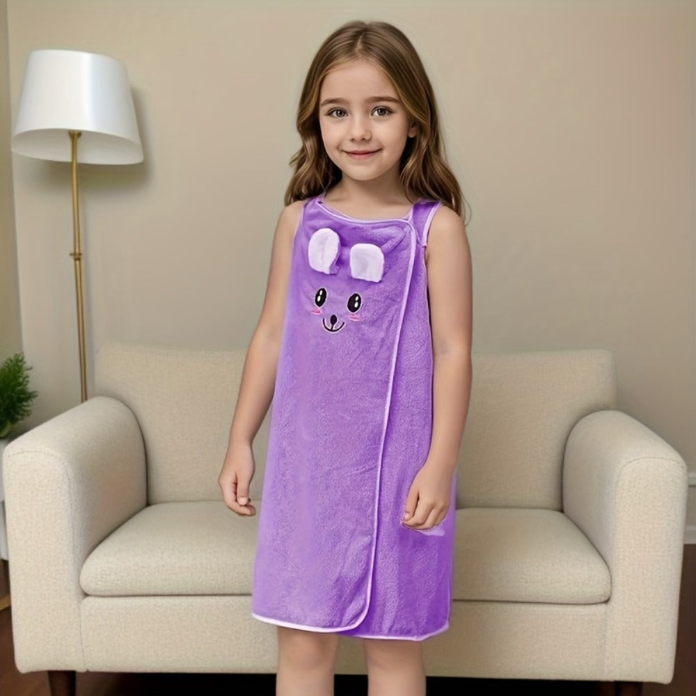 Bunny Ears Bath Towel Wrap for Girls - 250GSM Microfiber Cartoon Bath Skirt, Cute Kawaii Robe for Ages 6-12