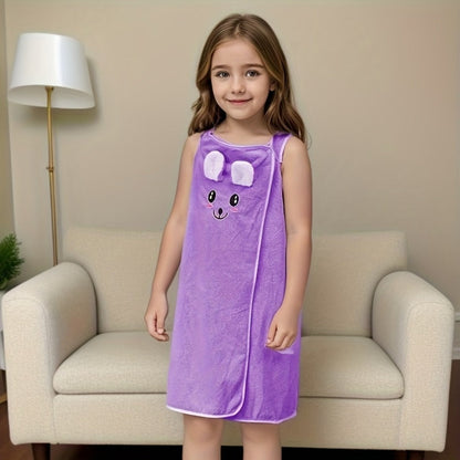Bunny Ears Bath Towel Wrap for Girls - 250GSM Microfiber Cartoon Bath Skirt, Cute Kawaii Robe for Ages 6-12