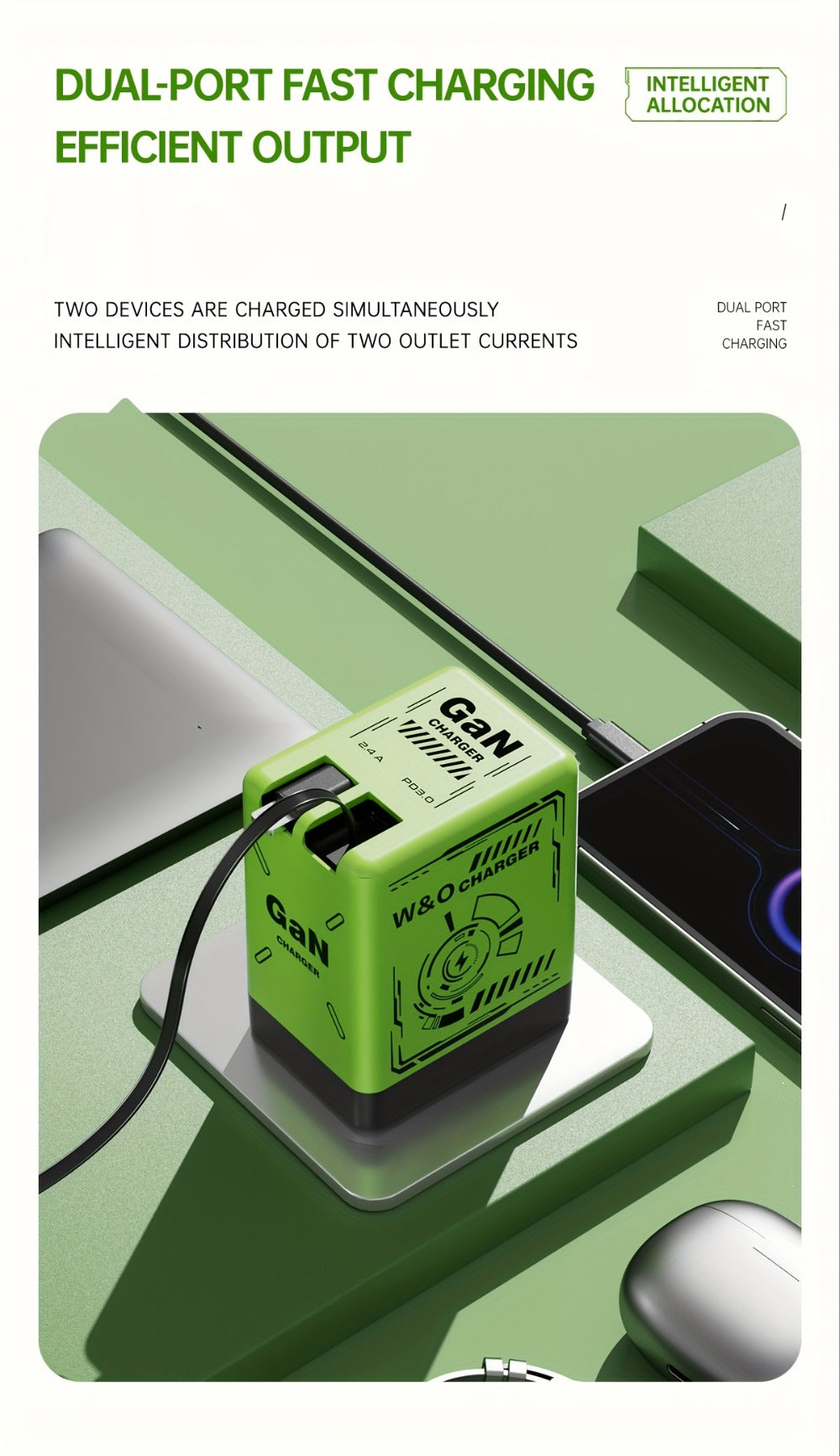 GaN Wall Charger 120W Fast with Retractable Built-In Cable & Foldable Plug for an Everyday Personal Care Routine