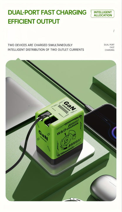GaN Wall Charger 120W Fast with Retractable Built-In Cable & Foldable Plug for an Everyday Personal Care Routine
