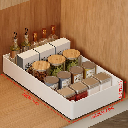 Pull-Out Cabinet Organizer 2-Pack Retractable Slide-Out Storage Bins No Drill Removable Kitchen Pantry Bathroom Shelf Organizer Boho Style