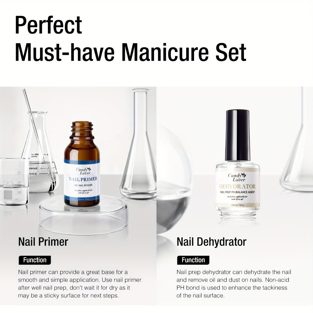 Gel Nail Dehydrator & Primer Kit 4-Piece – Nail Prep Dehydrator, Bonding Primer, Gel Base Coat & Top Coat for Long-Lasting Chip-Free Gel