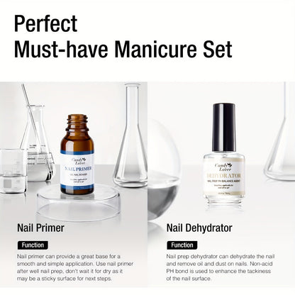 Gel Nail Dehydrator & Primer Kit 4-Piece – Nail Prep Dehydrator, Bonding Primer, Gel Base Coat & Top Coat for Long-Lasting Chip-Free Gel