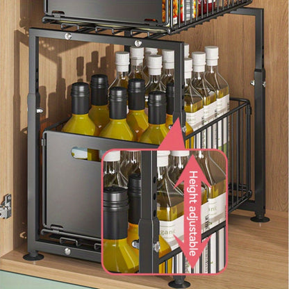 Under Sink Storage Organizer 2-Tier Metal Slide-Out Shelf for Kitchen or Bathroom Cabinet Use