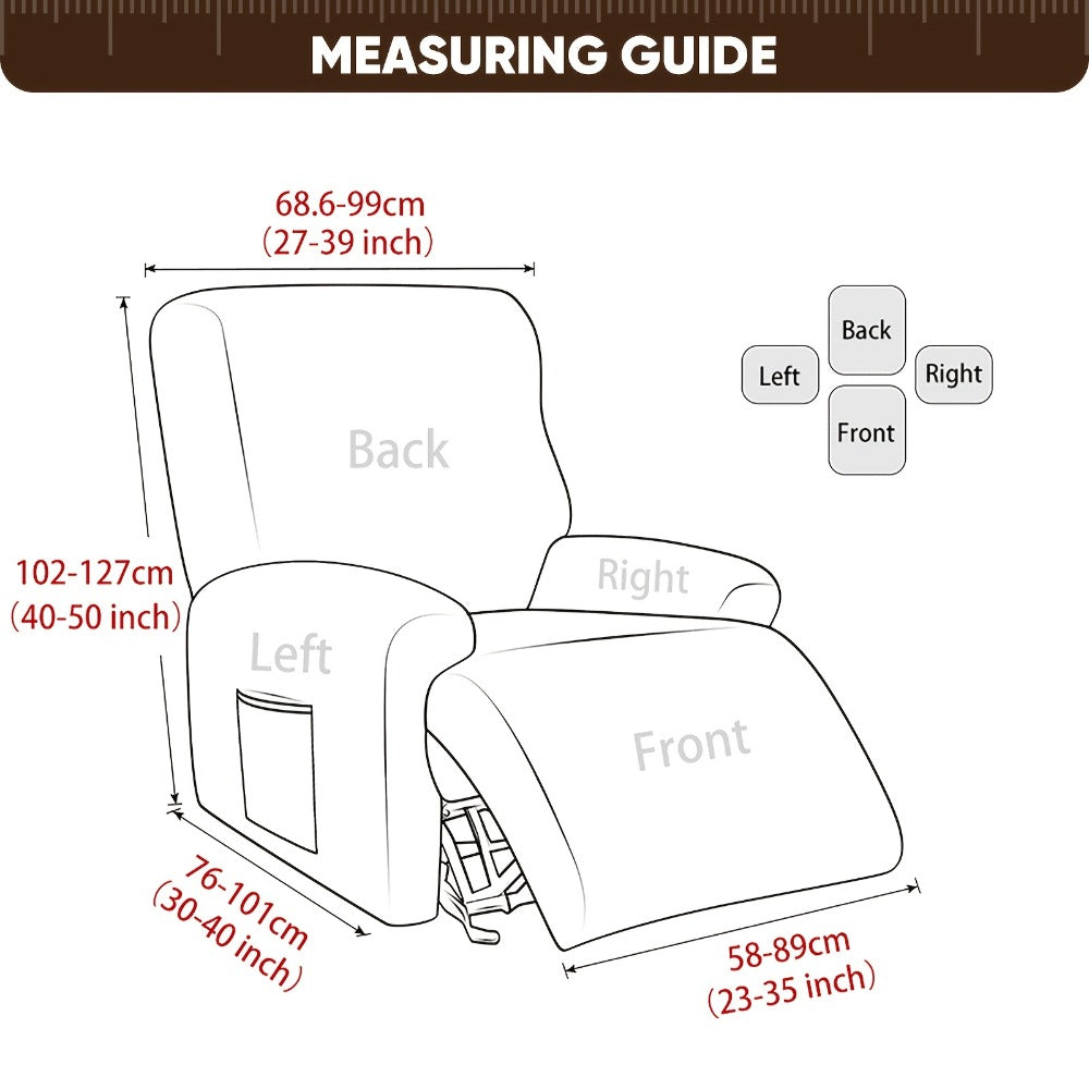 Four-Piece Maze Jacquard Recliner Chair Cover Set with Side Pocket and Nine Solid Color Options