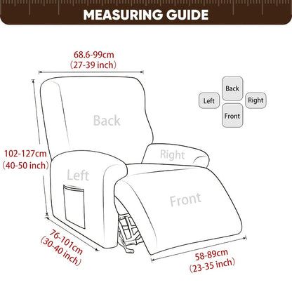 Four-Piece Maze Jacquard Recliner Chair Cover Set with Side Pocket and Nine Solid Color Options