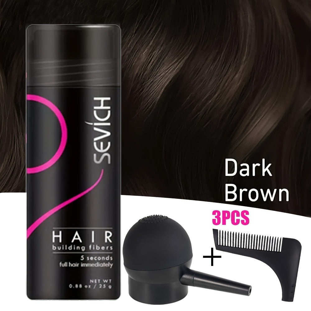 Keratin Hair Fibers 3-Piece Kit with Spray Pump & Optimizer, Instant Thickening Powder for Thinning Hair & Beard