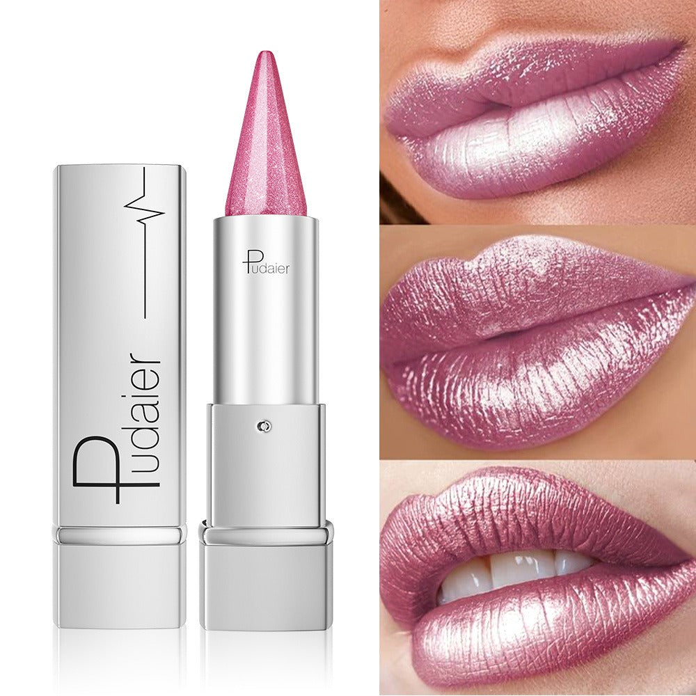 24H Waterproof Metallic Lipstick 5 Shades Pearlescent Sparkle Pearl Finish, for Makeup, Travel and Everyday Vanity Use