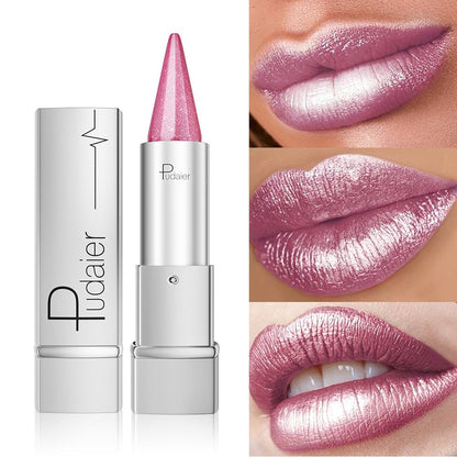 24H Waterproof Metallic Lipstick 5 Shades Pearlescent Sparkle Pearl Finish, for Makeup, Travel and Everyday Vanity Use
