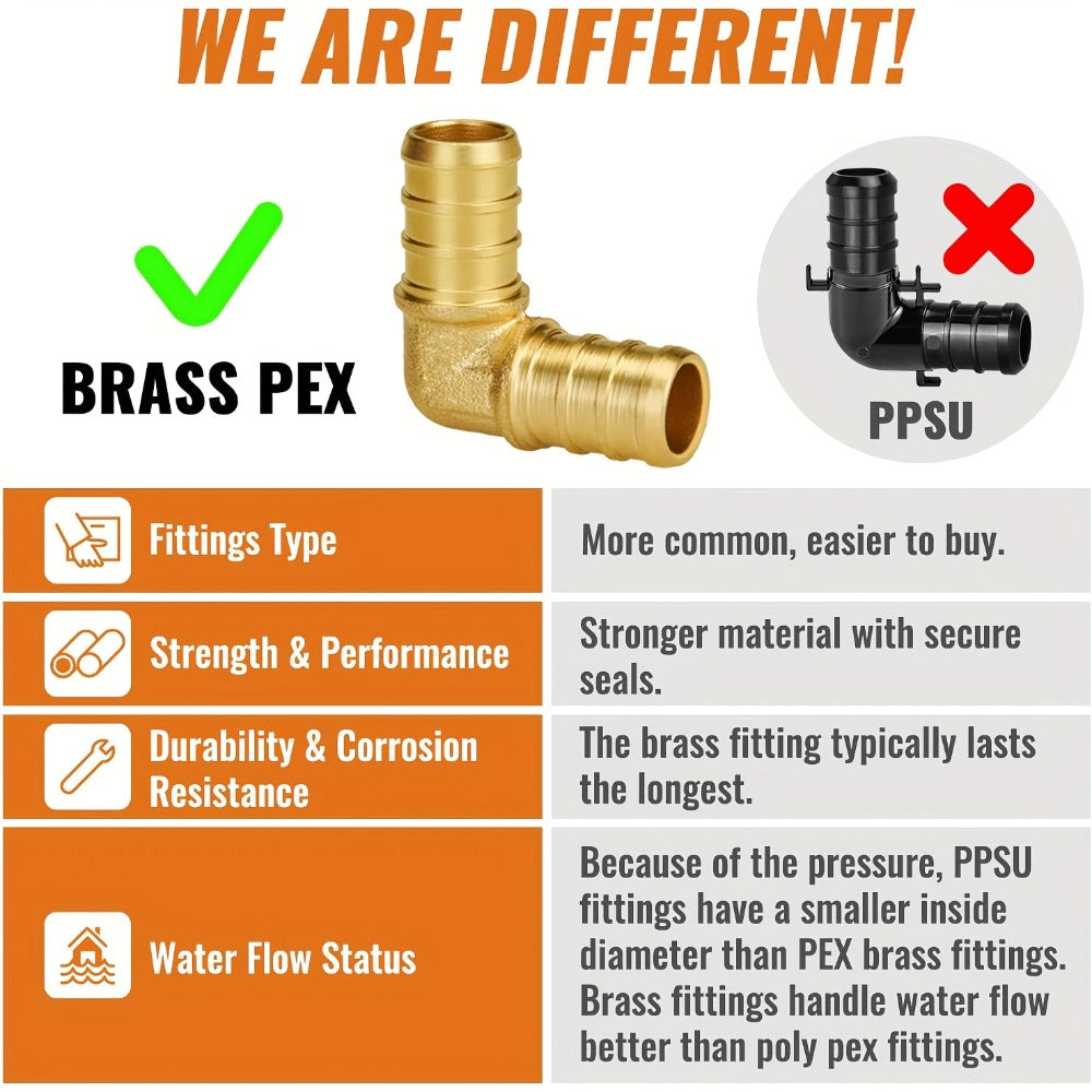 PEX Fittings Set 33pcs 1/2 Inch – Brass Crimp PEX B Fittings, 11 Each Elbow Tee Coupling, F1807 61
