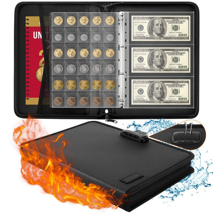 300-Pocket Coin Collection Book with Lock – Fireproof Holder, 72 Currency Sleeves, Coin Organizer Album for Pennies