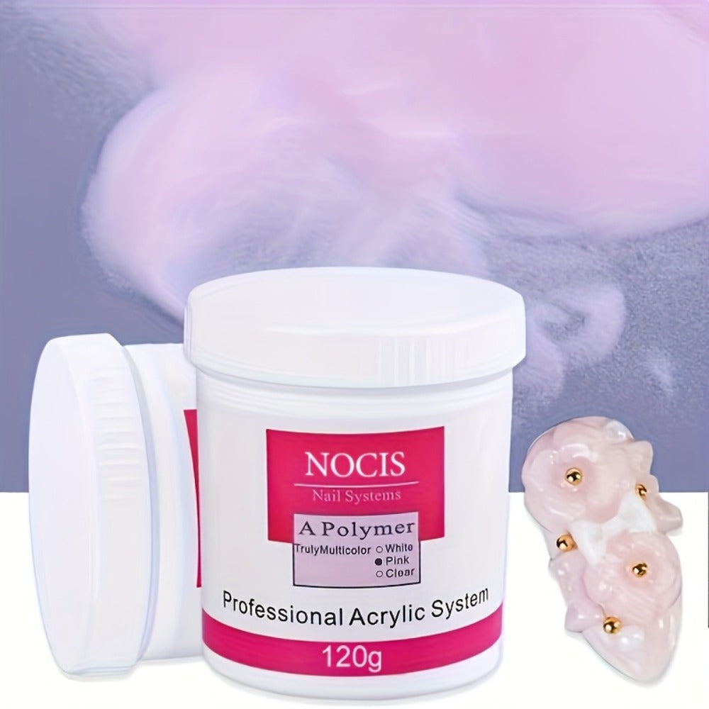 No Lamp Acrylic Nail Extension Powder 120g Clear Pink White, Crystal Formula for Carving 3D Nail Art
