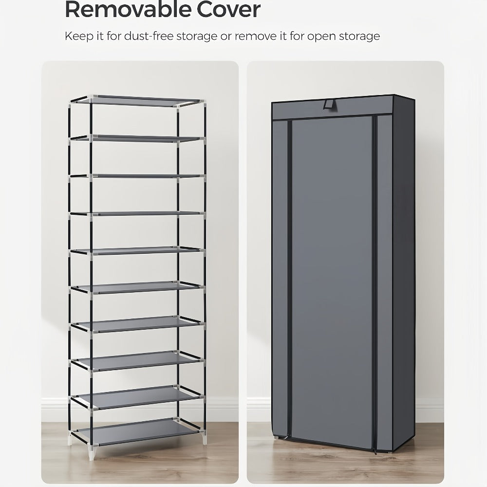 Shoe Rack with Dust Cover, 6/8/10 Tier High- Space Saving Shoe Organizer, Easy Assembly, 12mm Pipe