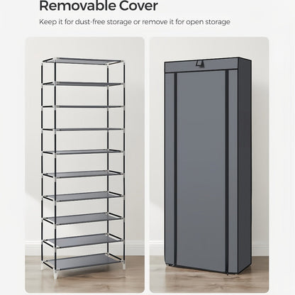 Shoe Rack with Dust Cover, 6/8/10 Tier High- Space Saving Shoe Organizer, Easy Assembly, 12mm Pipe