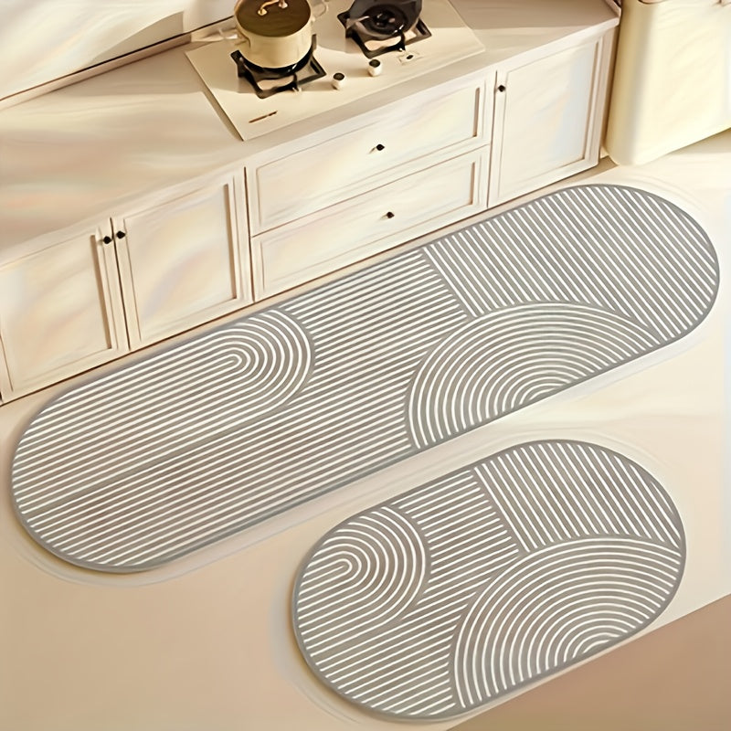 Kitchen Mat, Striped Polyester Runner in Beige or Gray with 40x60cm and 40x120cm Sizes and Printed Care Steps