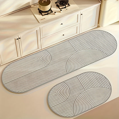 Kitchen Mat, Striped Polyester Runner in Beige or Gray with 40x60cm and 40x120cm Sizes and Printed Care Steps