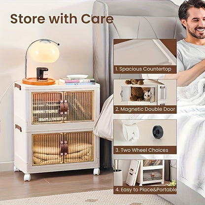 Front-Door Stackable Storage Bin Cabinets with Wheels in One-, Two- or Three-Pack Options for Home Use
