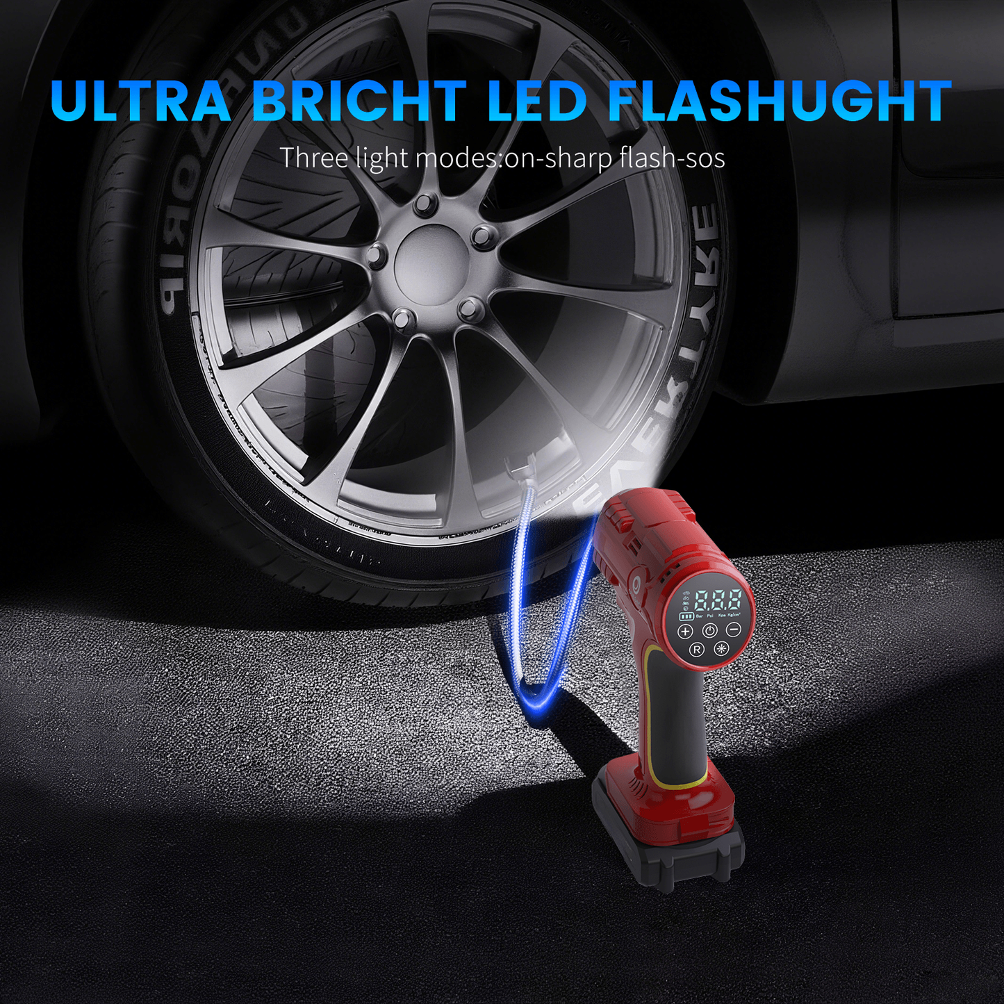 Portable Air Pump Inflator 160PSI – Auto Shut-Off, 35L/min, Dual Power (Battery/12V Car), Digital Gauge, 3-Mode LED Light for Car Tires