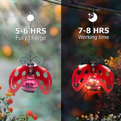 Solar Hanging Ornament Lights Ladybug & Butterfly, Indoor Outdoor Decorative Garden Light with Spring Clips for Patio