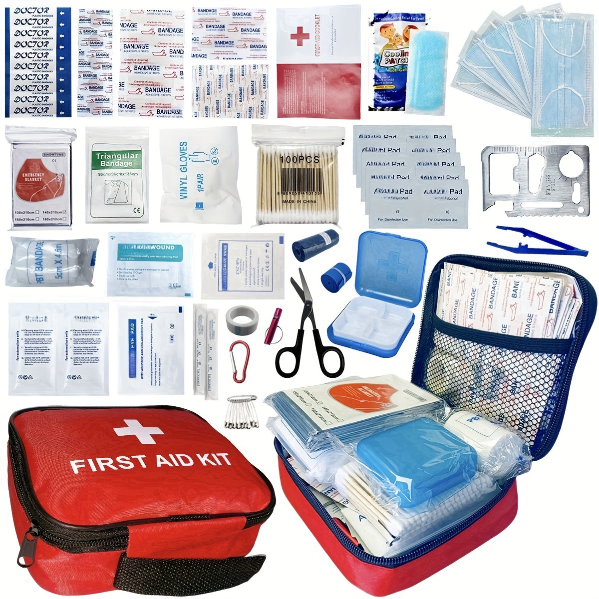 344-Piece First Aid Supply Kit in Compact Red Zipper Case with Listed 30-Category Assortment