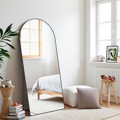 Full Length Mirror Floor Standing, Arched & Rect Body Mirror with Stand, Hanging or Leaning Wall Mirror, Aluminum Alloy Thin Frame