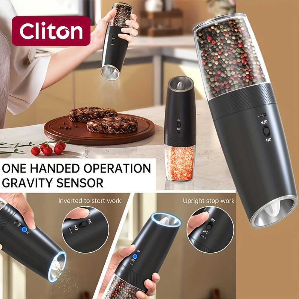 Gravity-Activated Electric Spice Grinder with LED Ring, Adjustable Grind and USB-C or Two-Piece Options