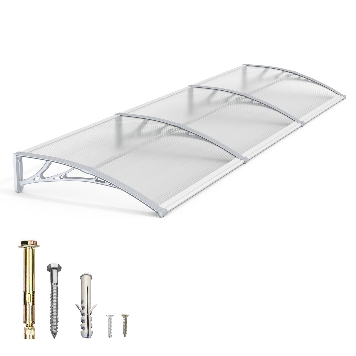 Window Awning Door Canopy Polycarbonate Overhang, UPF 50+ UV & Rain Protection, Leak-Proof Hollow Sheet