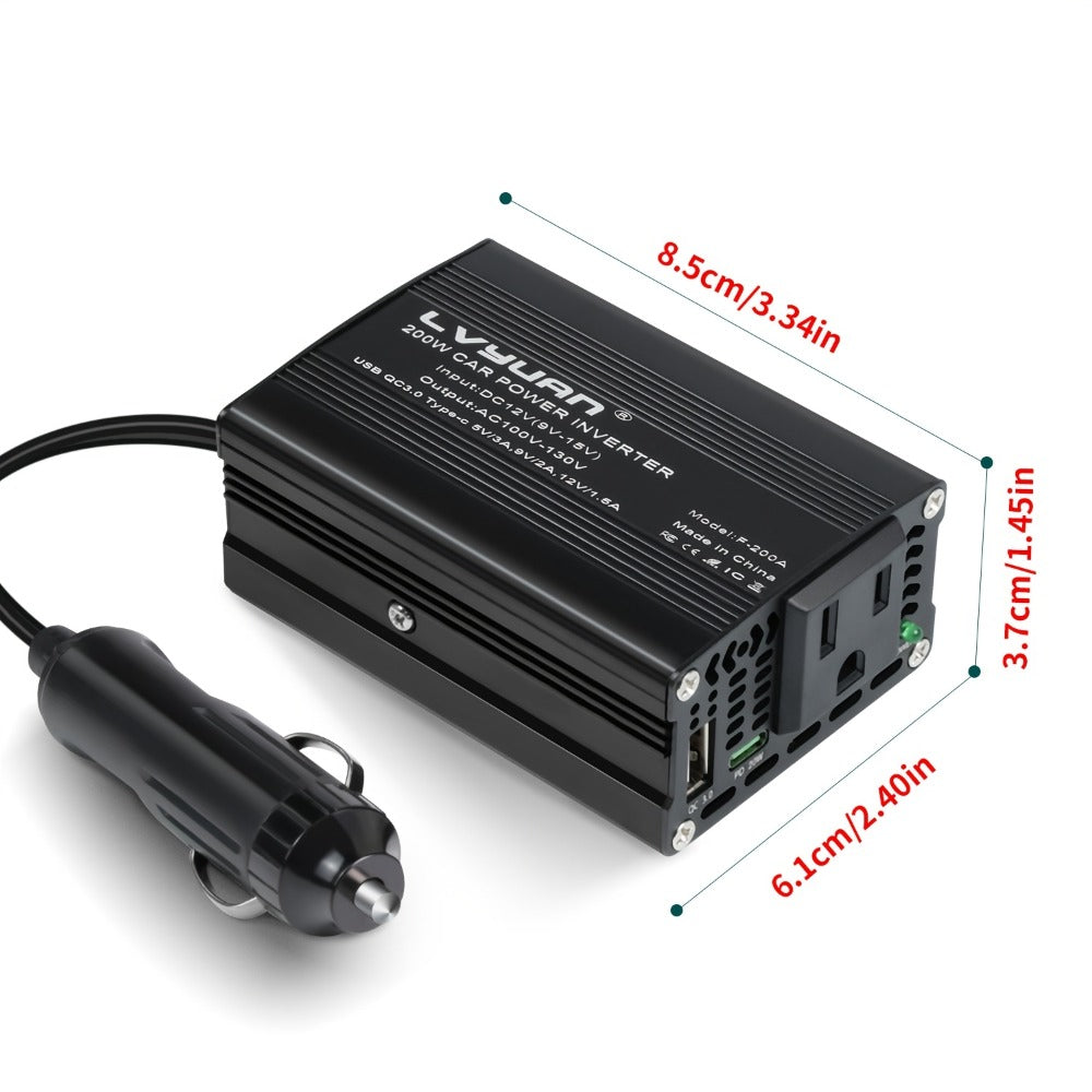 Car Power Inverter 500W 12V to 110V AC Outlet Converter with QC3.0 USB Port for Vehicle Boat Truck RV Portable Auto Power Adapter 200W Rated