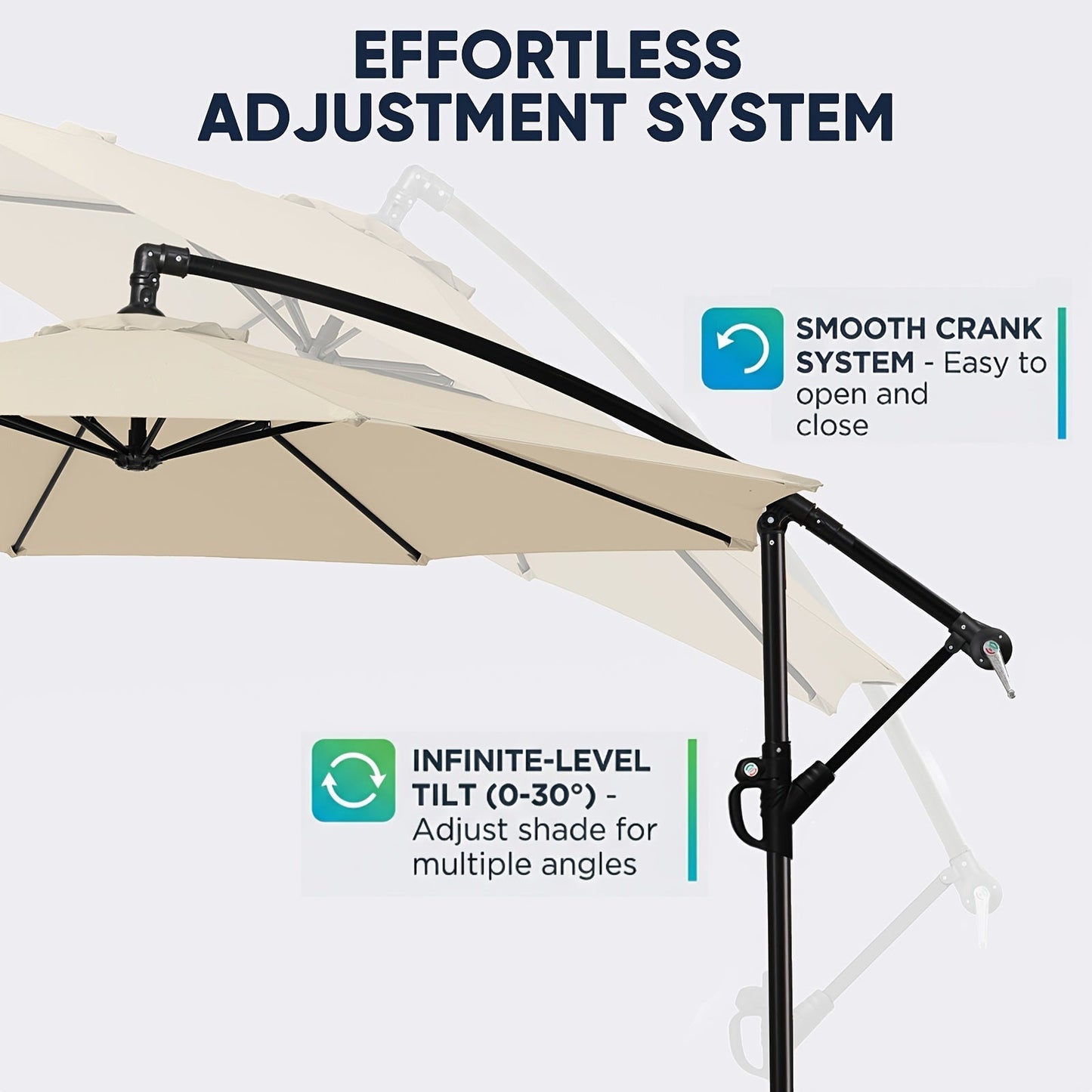 Patio Umbrella 10FT Cantilever Hanging Style with Crank, Push Tilt and Variant-Specific Cross Base