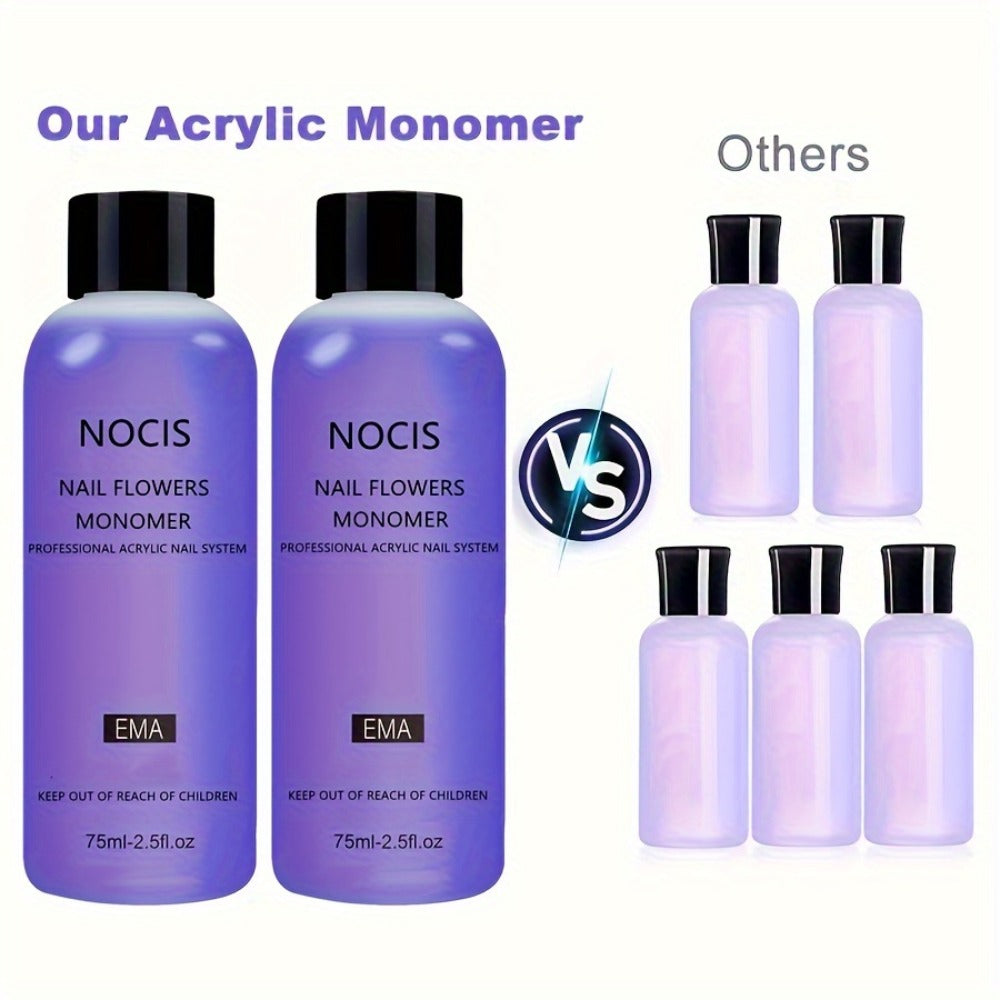 Acrylic Liquid Monomer 2 Pack 2.54oz Each Odorless Crystal Formula for Salon-Quality Nail Extensions for Home and Salon Manicures