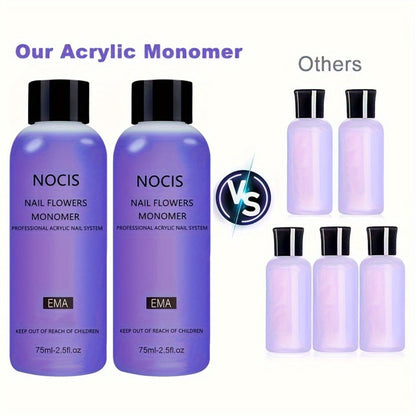 Acrylic Liquid Monomer 2 Pack 2.54oz Each Odorless Crystal Formula for Salon-Quality Nail Extensions for Home and Salon Manicures