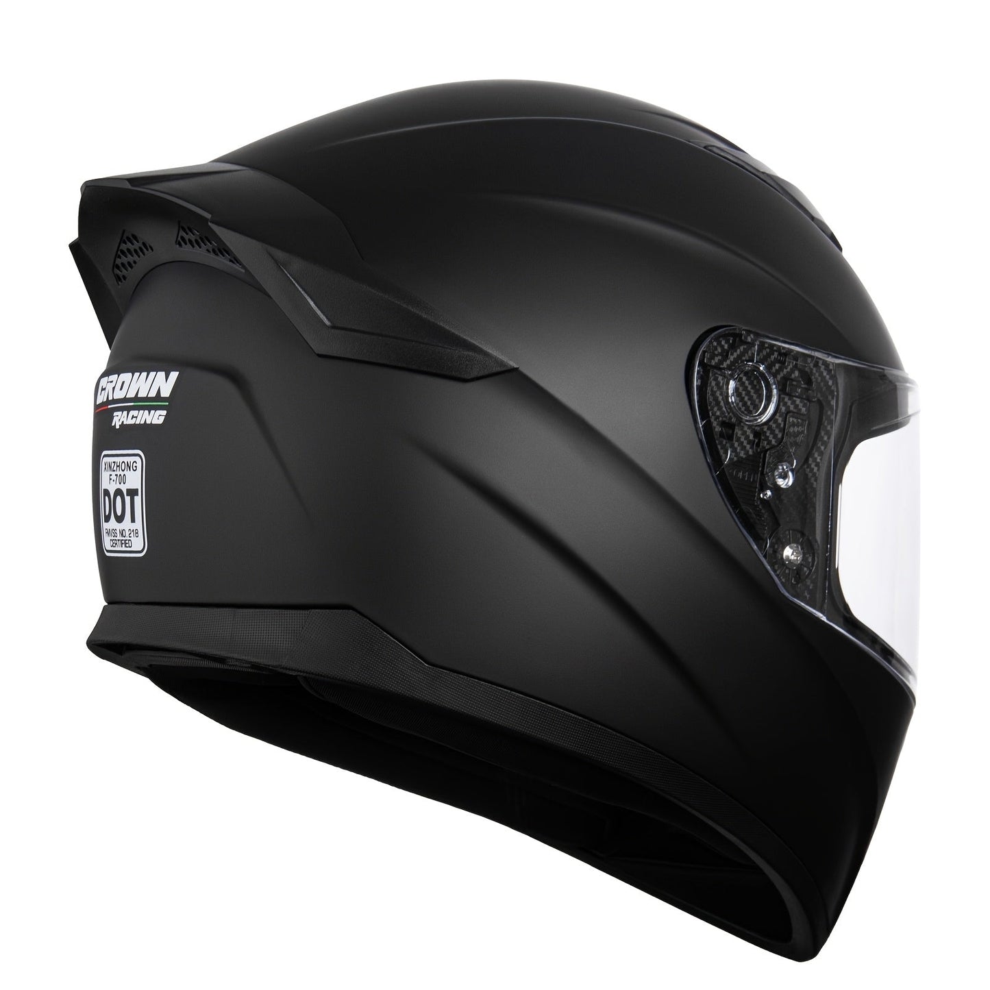 Motorcycle Helmet Crown Racing Full-Face Black Shell with Clear and Tinted Shields, M-XL Sizes and Padded Interior