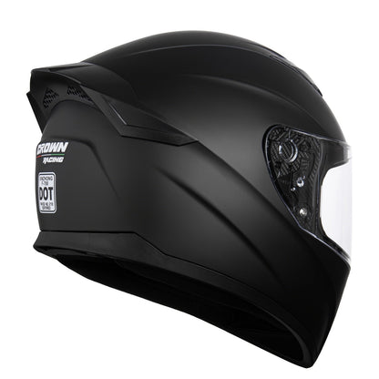 Motorcycle Helmet Crown Racing Full-Face Black Shell with Clear and Tinted Shields, M-XL Sizes and Padded Interior