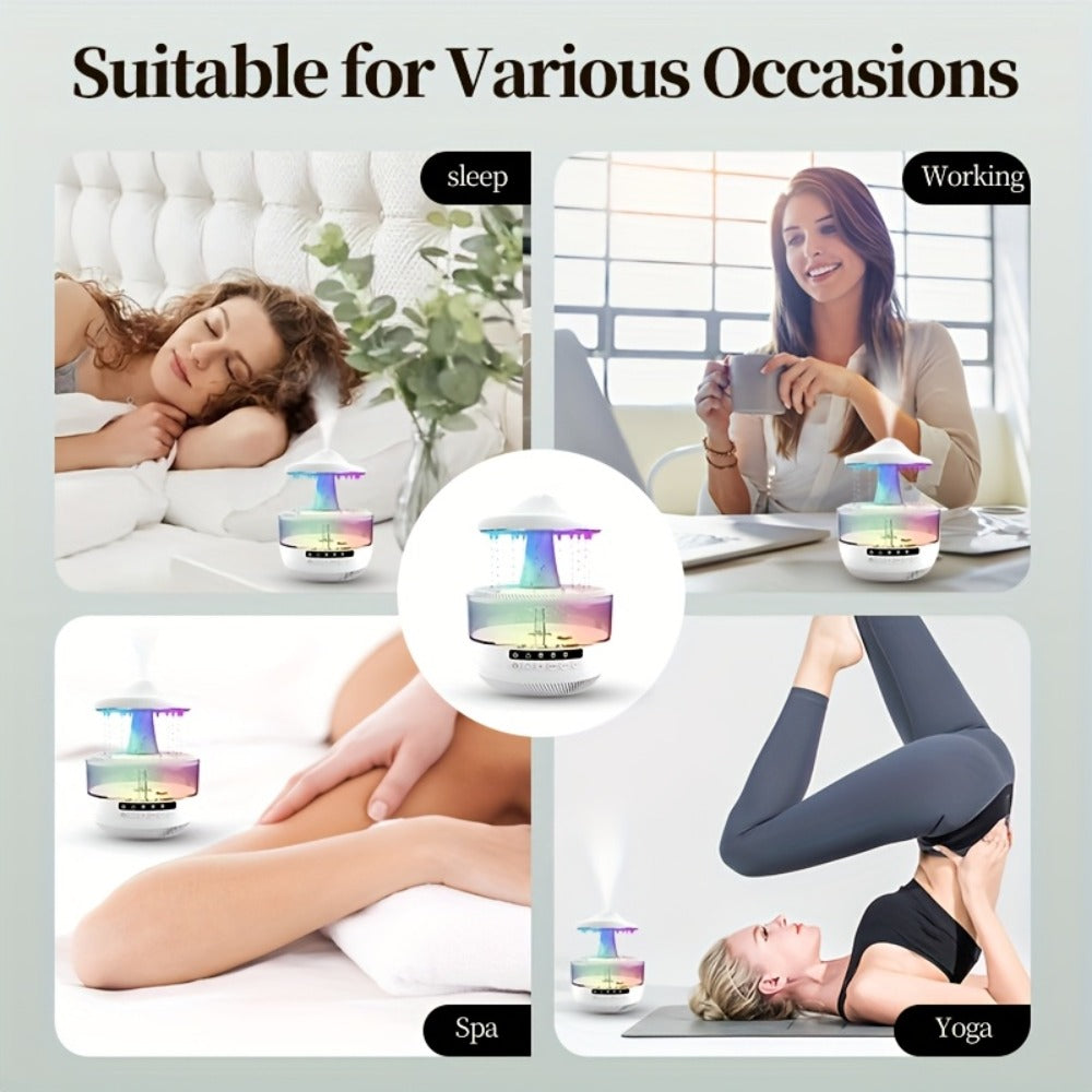 Cool Mist Humidifier with 7-Color Night Light Raindrop Music Design Dual Mist Output 26dB Ultra-Quiet 24H Operation Visible Water Level