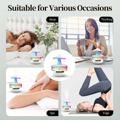 Cool Mist Humidifier with 7-Color Night Light Raindrop Music Design Dual Mist Output 26dB Ultra-Quiet 24H Operation Visible Water Level