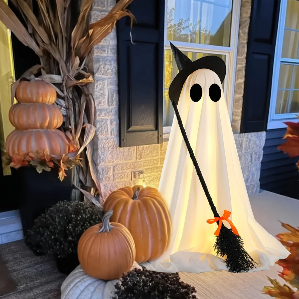 Halloween Ghost with Broom Outdoor Decoration, Eerie Spooky Ghost Ornament for Porch, Yard, Garden & Lawn