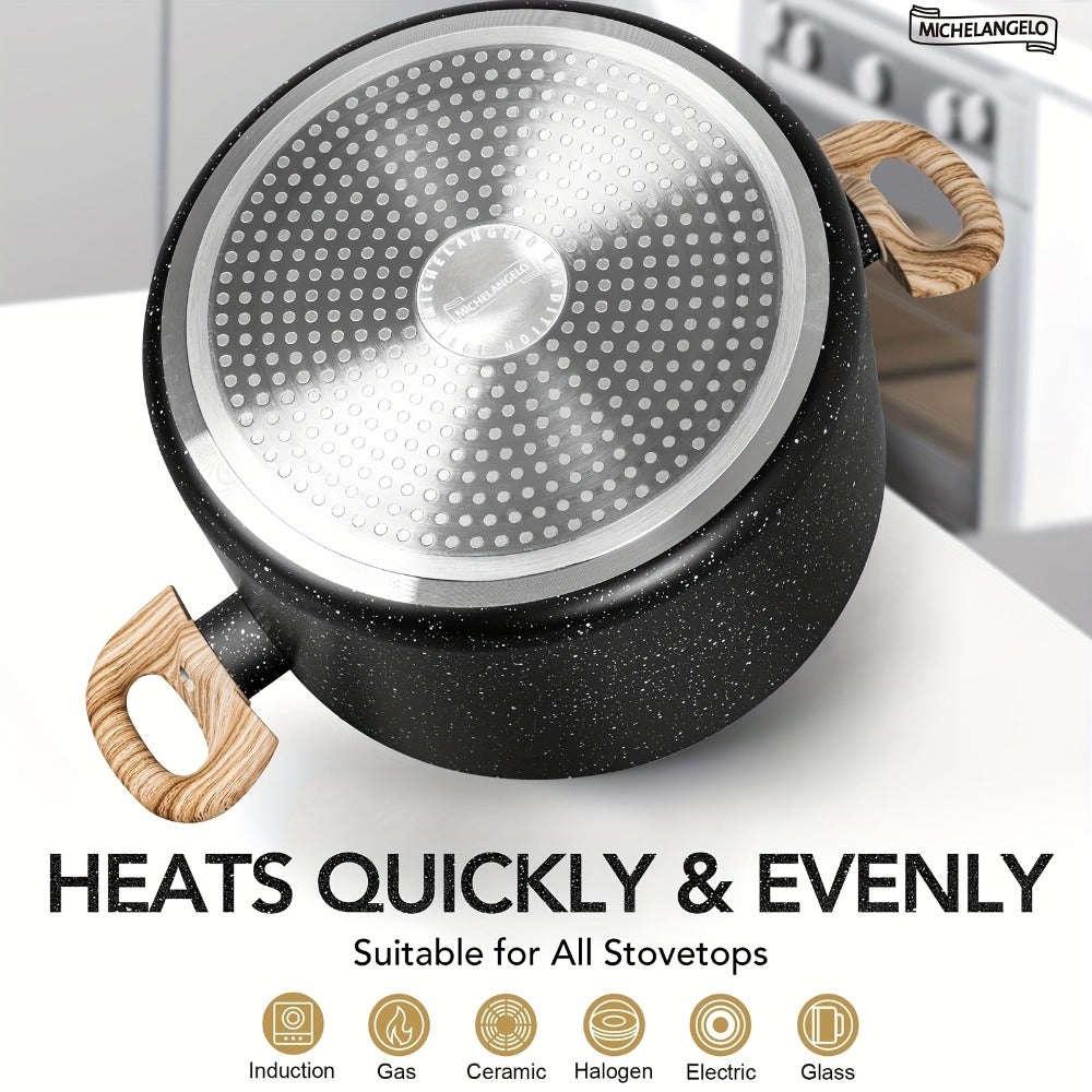 Nonstick Stock Pot Granite Soup Pot with Lid Induction Compatible Aluminum PFOA Free Stay for Entryways, Bedrooms and Living Spaces