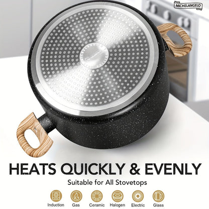 Nonstick Stock Pot Granite Soup Pot with Lid Induction Compatible Aluminum PFOA Free Stay for Entryways, Bedrooms and Living Spaces